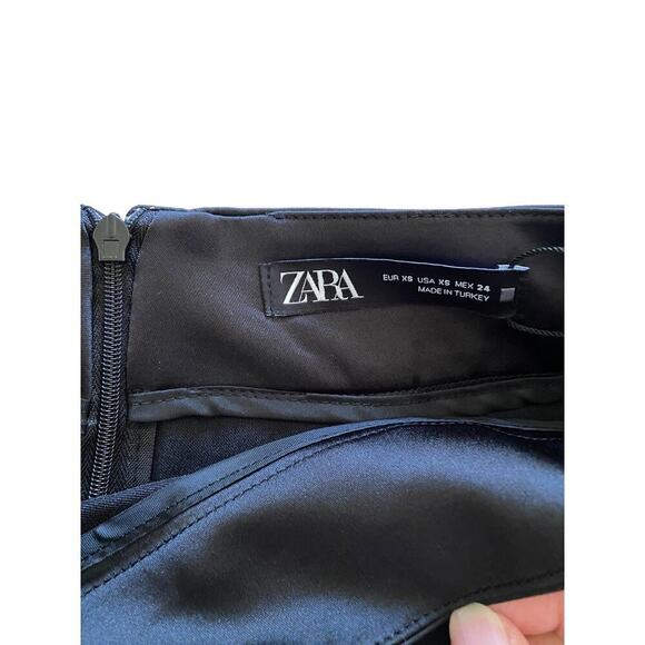 Zara Women Black Satin Ruffled Mini Short Dark Academia Style XS - Picture 3 of 5